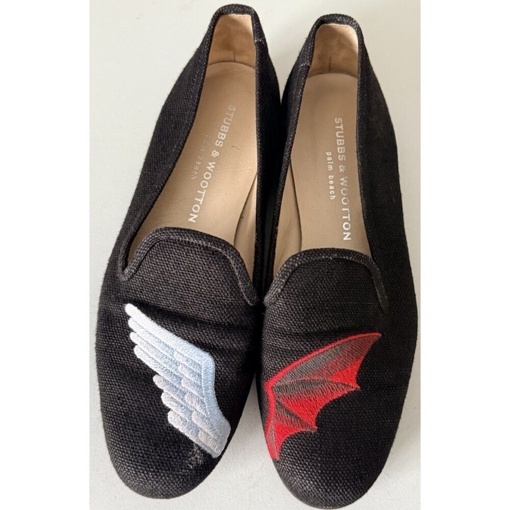 Stubbs & Wootton Angel Devil Wing Smoking Slippers Black Canvas Size 9 Retired
